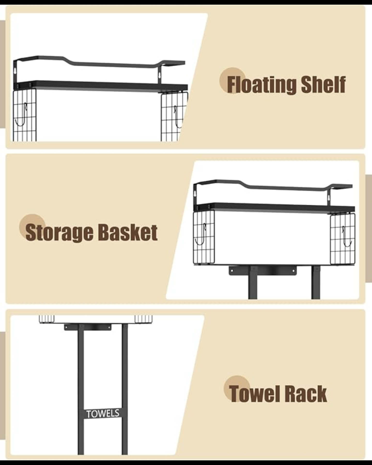 6-Towel Capacity Wall Mounted Storage Rack with Wood Plank