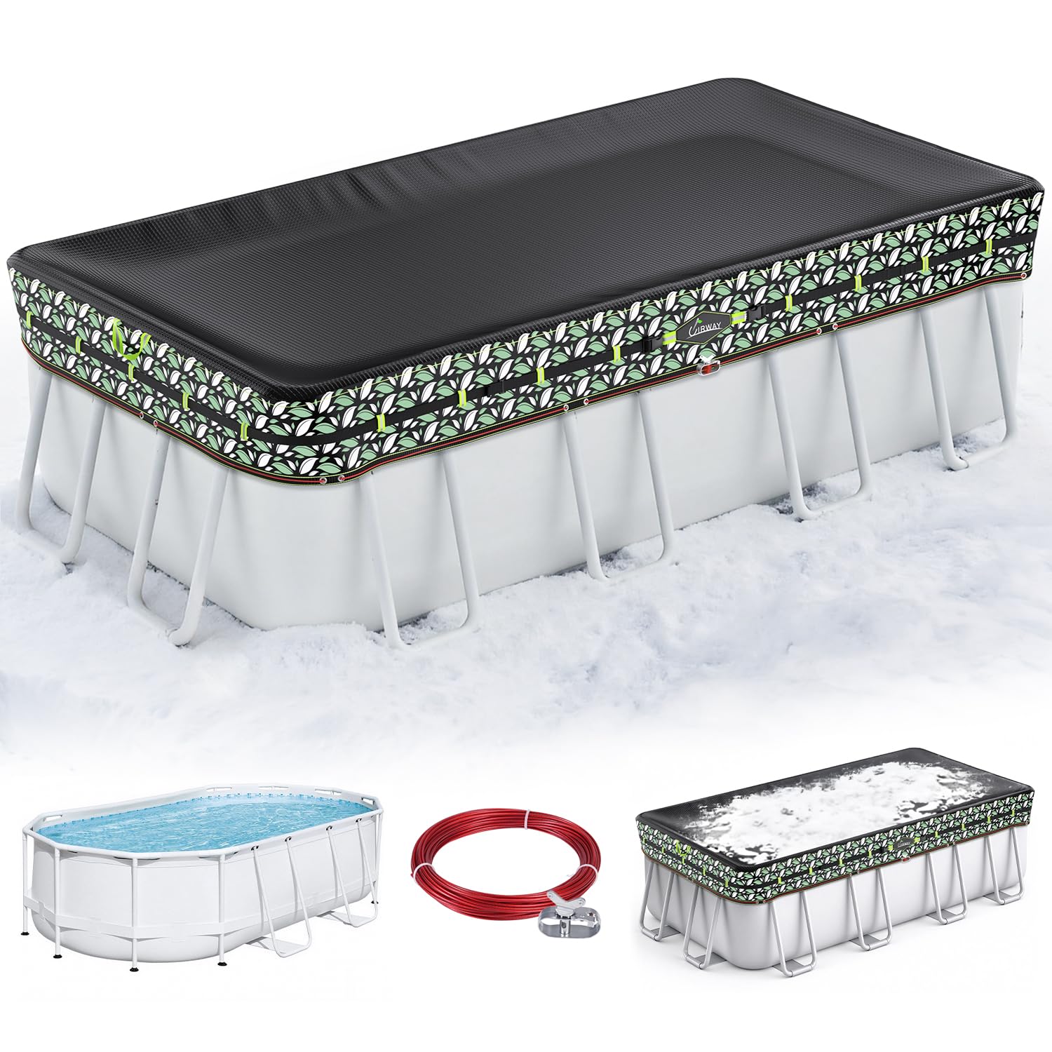 Extra-Thick Winter Pool Cover – 200gsm Heavy-Duty,Windproof Cover for Above-Ground Pools